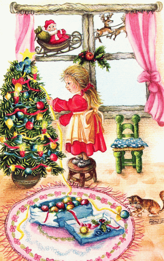 Guarnint l'arbre (nena) | Adornando el árbol (nena) | Decorating Christmas Tree (girl). Aquarel·la | Acuarela | Watercolour